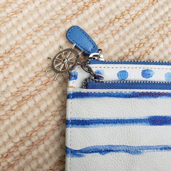Brighton nautical blue white vegan leather wristlet - Picture 3 of 6